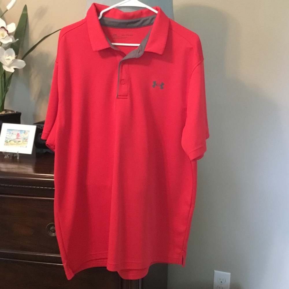 Under Armour-EUC-Men’s Red Polo with Gray Trim